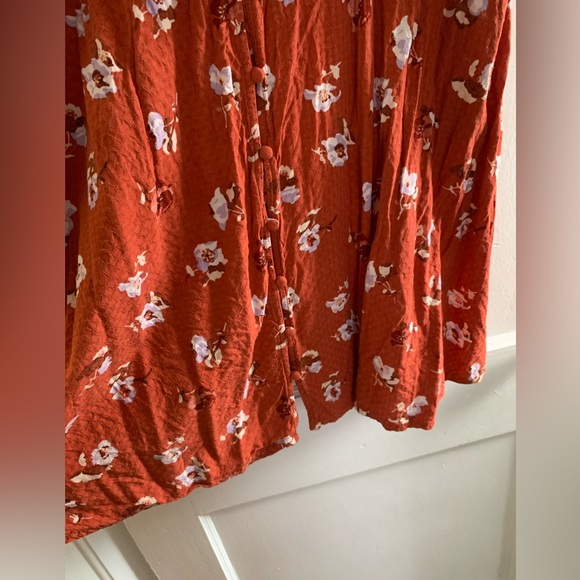 Universal Thread Button Down Short Sleeve Orange Floral Dress - Picture 4 of 7